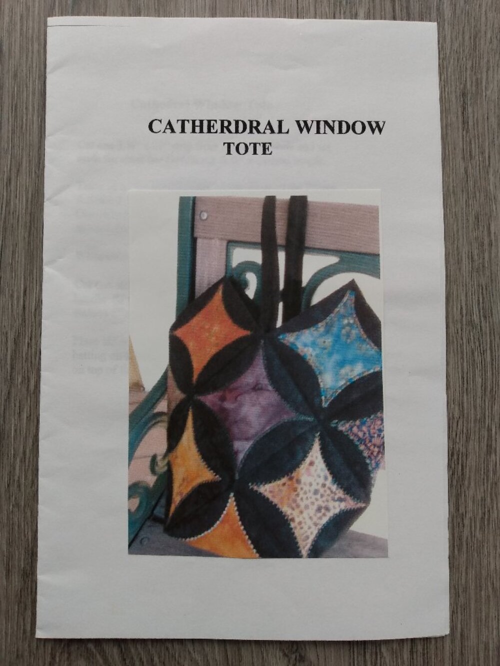 Vintage Quilted Bag Purse Sewing Pattern "Cathedral Tote"